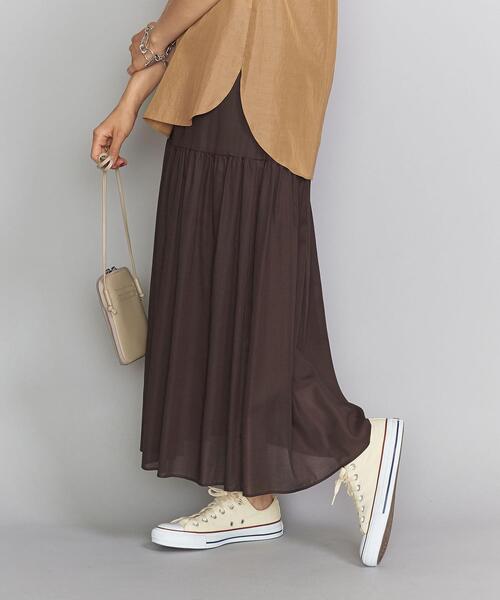 BEAUTY&YOUTH UNITED ARROWS(ビューティーアンドユースユナイテッドアローズ)の「BY コットンジョーゼットティアードマキシスカート о(スカート・レディース・オリーブ/ブラック/パープル/ダークブラウン・MEDIUM/SMALL)」の7枚目の写真