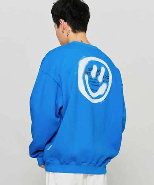 ISTKUNST（イストクンスト）の「A'GEM/9 × .kom『ISTKUNST/イストクンスト』LOGO&SMILEY SWEATSHIRTS/ロゴスマイリーデザイン スウェットシャツ（スウェット・メンズ・ホワイト/ブラック/ブルー/アイボリー/ネイビー/グレー/グリーン/ヘザーグレー・M/L）」の8枚目の写真