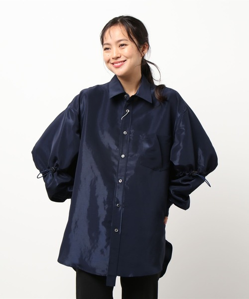 Name.（ネーム）の「【Name.(ネーム)】シャイニードローストリングシャツ　NMSH-20AW-002（シャツ/ブラウス・レディース・ネイビー/ブラウン・1）」の2枚目の写真