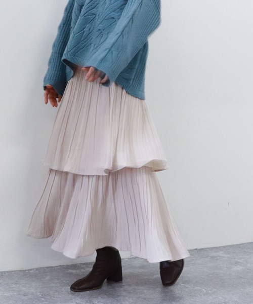 archives（アルシーヴ）の「プリーツティアードスカート（スカート・レディース・ベージュ/グリーン/ブルー/ピンクベージュ・MEDIUM）」の2枚目の写真