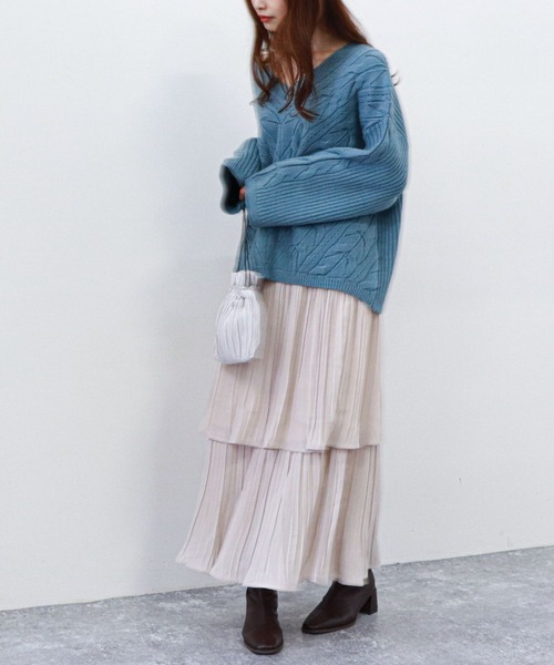 archives（アルシーヴ）の「プリーツティアードスカート（スカート・レディース・ベージュ/グリーン/ブルー/ピンクベージュ・MEDIUM）」の5枚目の写真