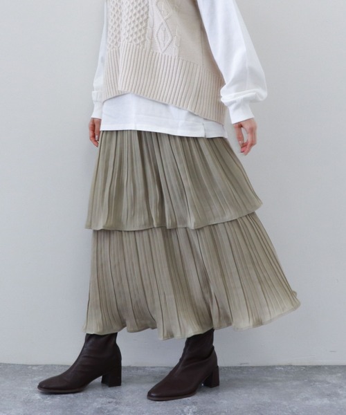 archives（アルシーヴ）の「プリーツティアードスカート（スカート・レディース・ベージュ/グリーン/ブルー/ピンクベージュ・MEDIUM）」の19枚目の写真