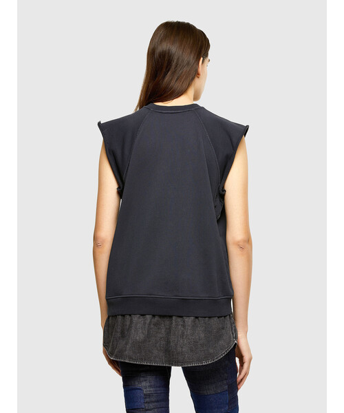 DIESEL(ディーゼル)の「レディース スウェット ノースリーブ デニムシャツ ミックス(スウェット・レディース・ブラック/ブルー・SMALL/LARGE/MEDIUM)」の3枚目の写真