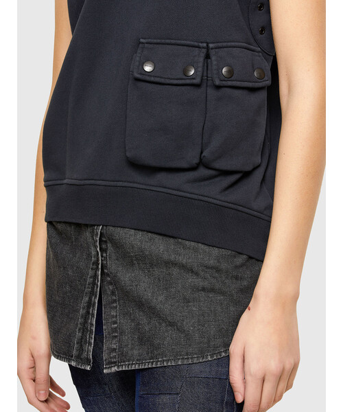 DIESEL(ディーゼル)の「レディース スウェット ノースリーブ デニムシャツ ミックス(スウェット・レディース・ブラック/ブルー・SMALL/LARGE/MEDIUM)」の6枚目の写真