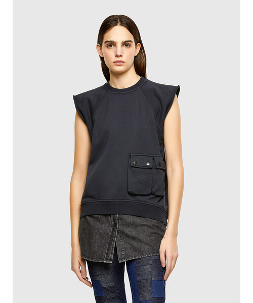 DIESEL(ディーゼル)の「レディース スウェット ノースリーブ デニムシャツ ミックス(スウェット・レディース・ブラック/ブルー・SMALL/LARGE/MEDIUM)」の4枚目の写真