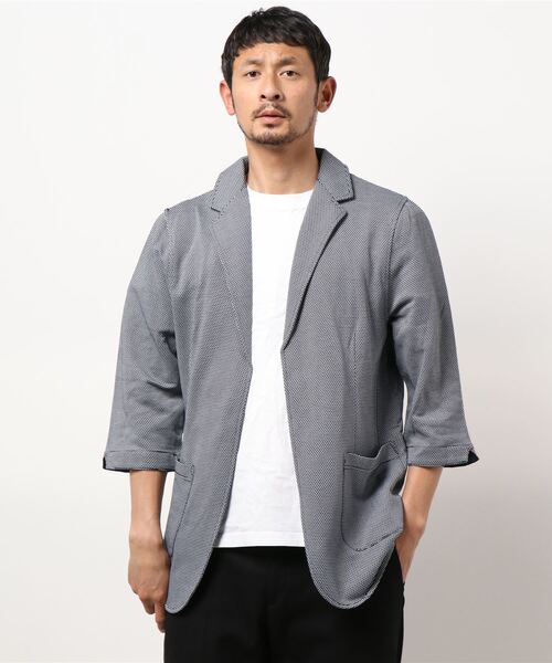 エムエフエディトリアルメンズ M F Editorial Men 鹿の子ボーダーボタンレス 7分袖ジャケット テーラードジャケット M F Editorial エムエフエディトリアル のファッション通販 Zozotown