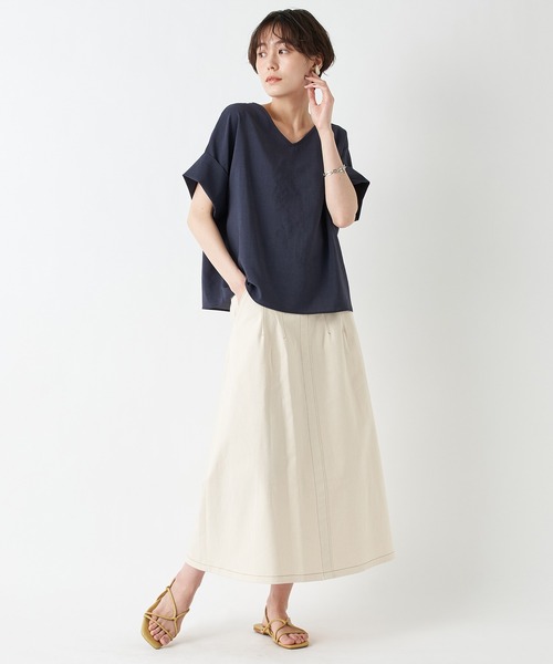 un dix cors（アンディコール）の「お気に入り上位　ニュアンススリーブブラウス（シャツ/ブラウス・レディース・ネイビー/ブラウン/オフホワイト/ピンク/ブラック/イエロー・FREE）」の17枚目の写真