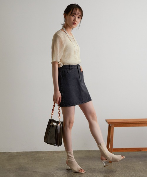 vis-`a-vis（ビサビ）の「【WEB限定】デニム&ツイルミニスカート（デニムスカート・レディース・ベージュ/スミクロ/ブルー系その他4・S/M）」の21枚目の写真