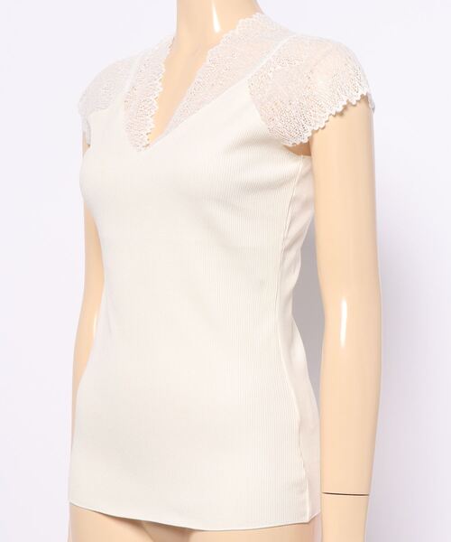 ROPE' PICNIC（ロペピクニック）の「袖レースVネックテレコトップス（タンクトップ・レディース・ブラック/オフホワイト/ブラウン・40/38）」の7枚目の写真