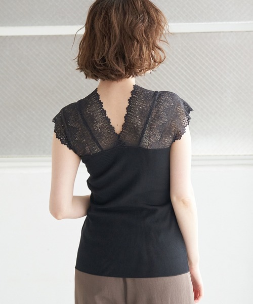 ROPE' PICNIC（ロペピクニック）の「袖レースVネックテレコトップス（タンクトップ・レディース・ブラック/オフホワイト/ブラウン・40/38）」の8枚目の写真