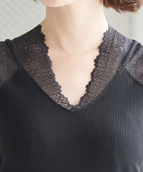 ROPE' PICNIC（ロペピクニック）の「袖レースVネックテレコトップス（タンクトップ・レディース・ブラック/オフホワイト/ブラウン・40/38）」の10枚目の写真