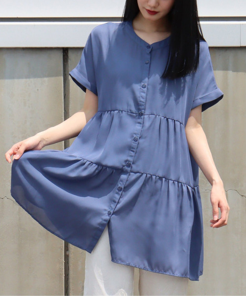 VENCEEXCHANGE（ヴァンスエクスチェンジ）の「半袖ティアードブラウス（シャツ/ブラウス・レディース・ブラック/オフホワイト/ブルー/ベージュ系その他・M）」の4枚目の写真