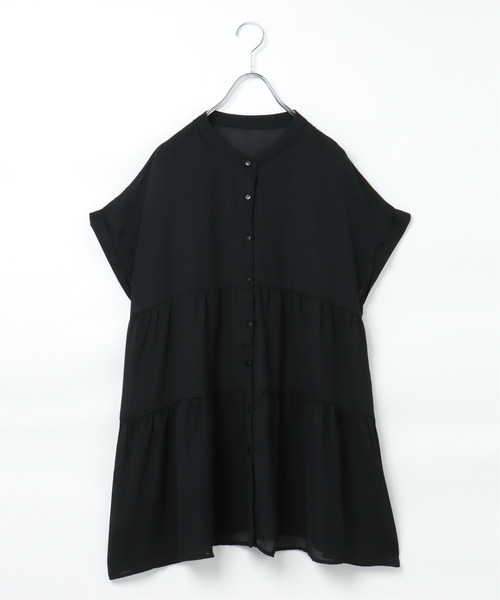 VENCEEXCHANGE（ヴァンスエクスチェンジ）の「半袖ティアードブラウス（シャツ/ブラウス・レディース・ブラック/オフホワイト/ブルー/ベージュ系その他・M）」の2枚目の写真