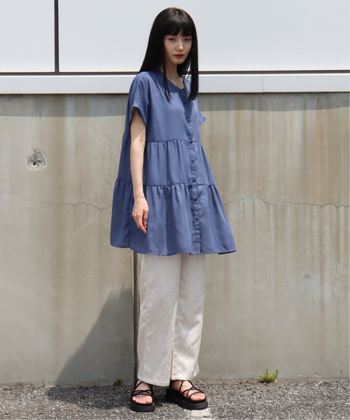 VENCEEXCHANGE（ヴァンスエクスチェンジ）の「半袖ティアードブラウス（シャツ/ブラウス・レディース・ブラック/オフホワイト/ブルー/ベージュ系その他・M）」の12枚目の写真