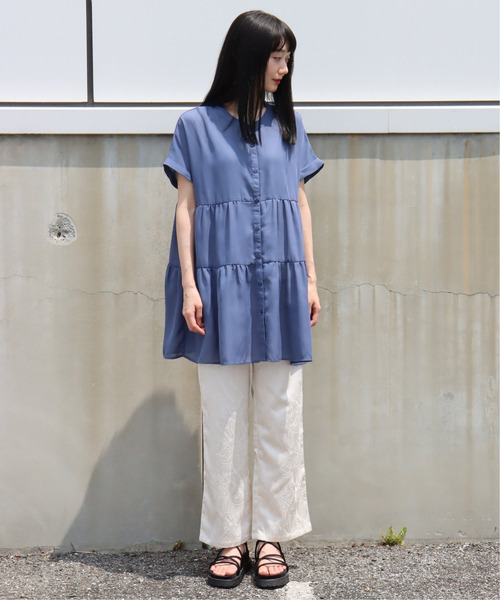 VENCEEXCHANGE（ヴァンスエクスチェンジ）の「半袖ティアードブラウス（シャツ/ブラウス・レディース・ブラック/オフホワイト/ブルー/ベージュ系その他・M）」の13枚目の写真