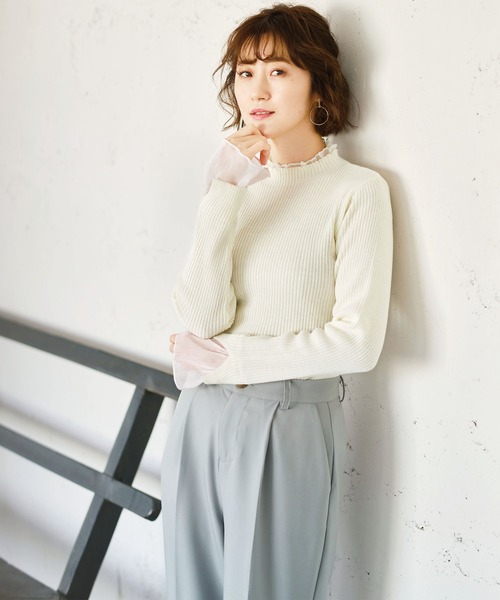 GeeRA(ジーラ)の「シアー付ハイネックリブニットトップス(ニット/セーター・レディース・ブラック/オフホワイト/サンドグレー/ボルドー/グリーン/その他・X-LARGE/SMALL/XX-LARGE/MEDIUM/LARGE)」の7枚目の写真