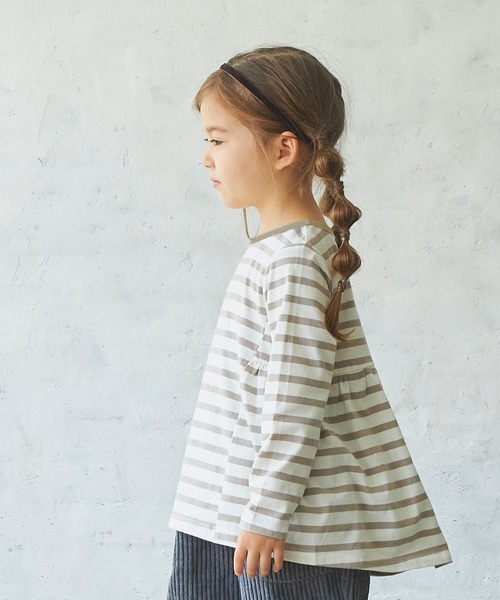 pairmanon（ペアマノン）の「ボーダー長袖ガールズチュニック（Tシャツ/カットソー・キッズ・ブラック/アイボリー/モカ/グレイッシュベージュ・90/100/110/120/130/140/150）」の4枚目の写真