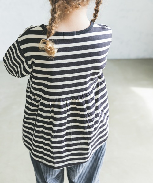 pairmanon（ペアマノン）の「ボーダー長袖ガールズチュニック（Tシャツ/カットソー・キッズ・ブラック/アイボリー/モカ/グレイッシュベージュ・90/100/110/120/130/140/150）」の17枚目の写真