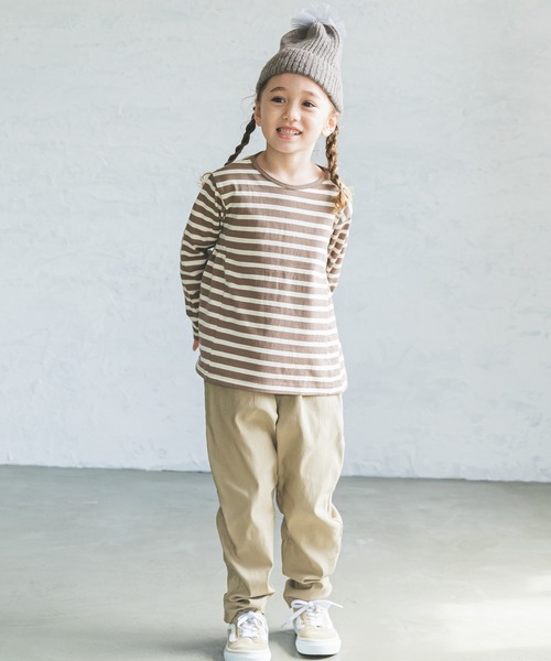 pairmanon（ペアマノン）の「ボーダー長袖ガールズチュニック（Tシャツ/カットソー・キッズ・ブラック/アイボリー/モカ/グレイッシュベージュ・90/100/110/120/130/140/150）」の12枚目の写真