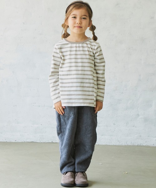 pairmanon（ペアマノン）の「ボーダー長袖ガールズチュニック（Tシャツ/カットソー・キッズ・ブラック/アイボリー/モカ/グレイッシュベージュ・90/100/110/120/130/140/150）」の6枚目の写真