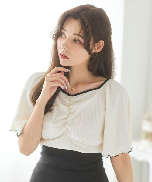 MAJESTIC LEGON（マジェスティックレゴン）の「モノトーンコンシャストップス（Tシャツ/カットソー・レディース・ブラック/アイボリー・SMALL/MEDIUM）」の2枚目の写真