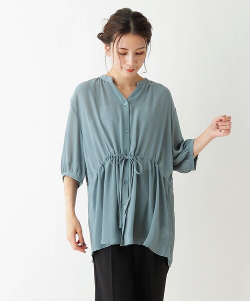 Cutie Blonde(キューティーブロンド)の「◆【S-L】ウエストドロストブラウス(シャツ/ブラウス・レディース・ブルー/ブラック/アイボリー・03/02/01)」の3枚目の写真