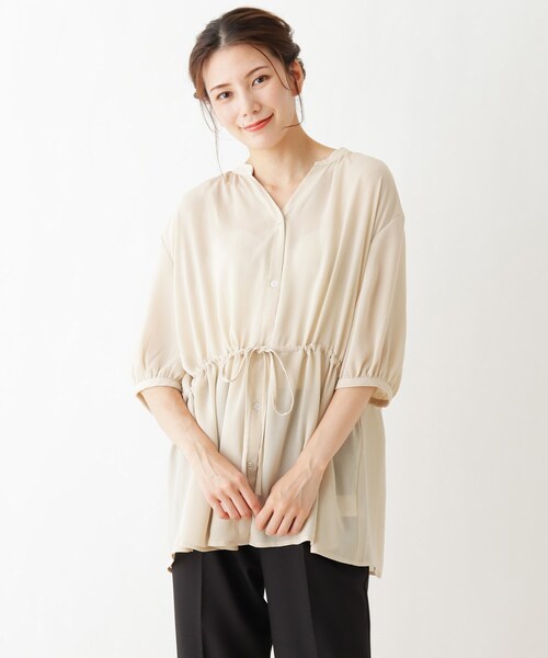 Cutie Blonde(キューティーブロンド)の「◆【S-L】ウエストドロストブラウス(シャツ/ブラウス・レディース・ブルー/ブラック/アイボリー・03/02/01)」の1枚目の写真