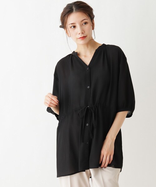 Cutie Blonde(キューティーブロンド)の「◆【S-L】ウエストドロストブラウス(シャツ/ブラウス・レディース・ブルー/ブラック/アイボリー・03/02/01)」の2枚目の写真