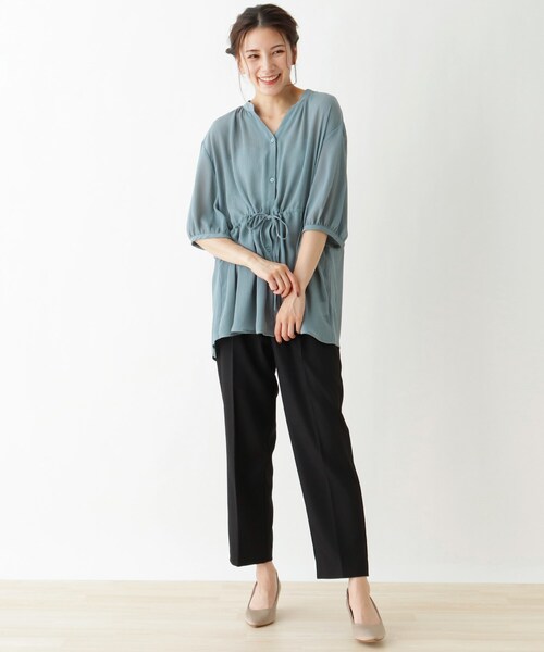 Cutie Blonde(キューティーブロンド)の「◆【S-L】ウエストドロストブラウス(シャツ/ブラウス・レディース・ブルー/ブラック/アイボリー・03/02/01)」の9枚目の写真