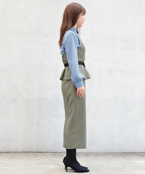 STRAWBERRY-FIELDS（ストロベリーフィールズ）の「ラナリーサージ/プルック千鳥　ビスチェ＆スカート（ワンピース・レディース・ハウンドトゥース/ダークグレー・2）」の4枚目の写真