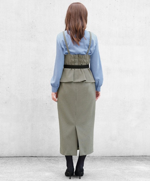 STRAWBERRY-FIELDS（ストロベリーフィールズ）の「ラナリーサージ/プルック千鳥　ビスチェ＆スカート（ワンピース・レディース・ハウンドトゥース/ダークグレー・2）」の5枚目の写真