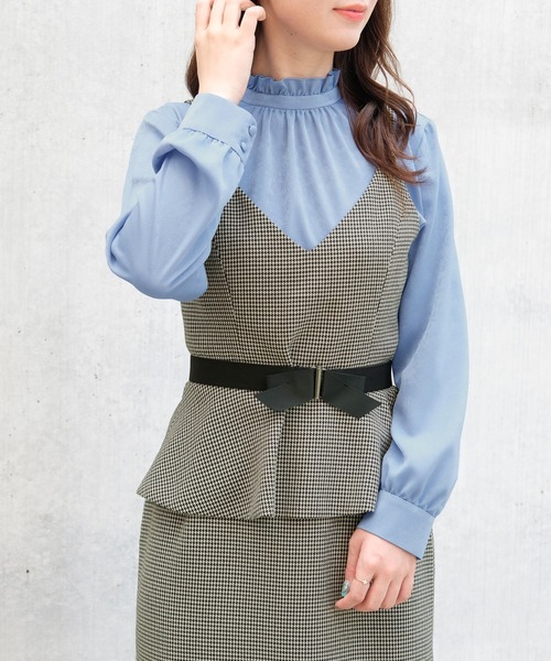 STRAWBERRY-FIELDS（ストロベリーフィールズ）の「ラナリーサージ/プルック千鳥　ビスチェ＆スカート（ワンピース・レディース・ハウンドトゥース/ダークグレー・2）」の6枚目の写真