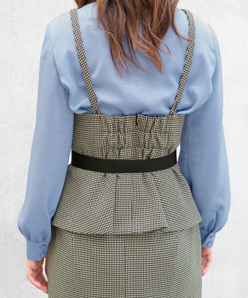 STRAWBERRY-FIELDS（ストロベリーフィールズ）の「ラナリーサージ/プルック千鳥　ビスチェ＆スカート（ワンピース・レディース・ハウンドトゥース/ダークグレー・2）」の7枚目の写真