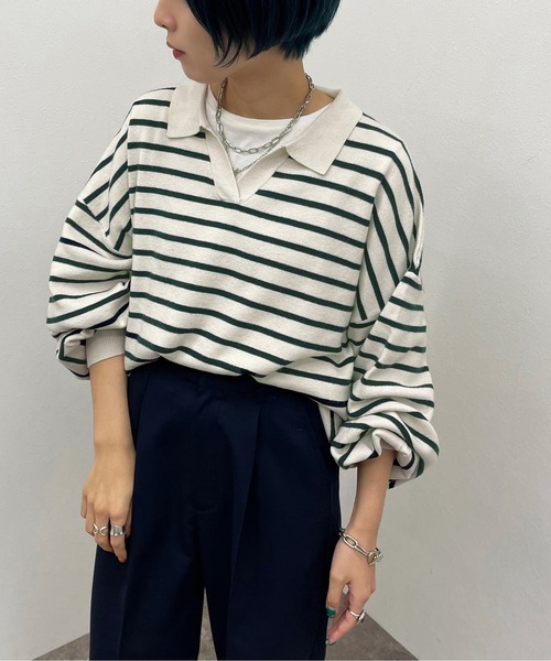 apres jour mignon(アプレジュールミニョン)の「ボーダーポロニット【ZOZOTOWN限定アイテム】(ニット/セーター・レディース・ネイビー/ボルドー/グリーン・X-LARGE/フリー)」の5枚目の写真