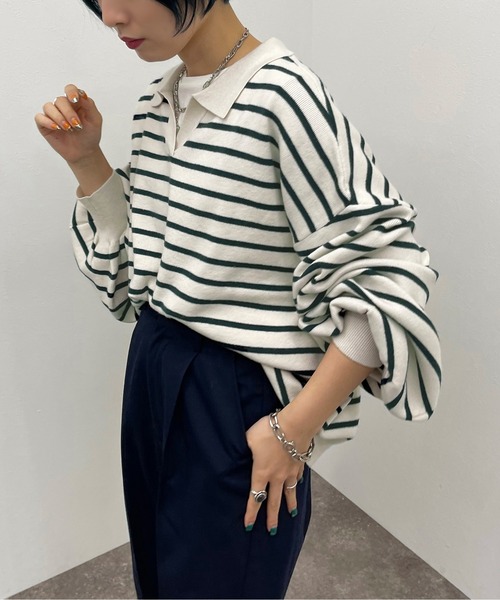 apres jour mignon(アプレジュールミニョン)の「ボーダーポロニット【ZOZOTOWN限定アイテム】(ニット/セーター・レディース・ネイビー/ボルドー/グリーン・X-LARGE/フリー)」の6枚目の写真