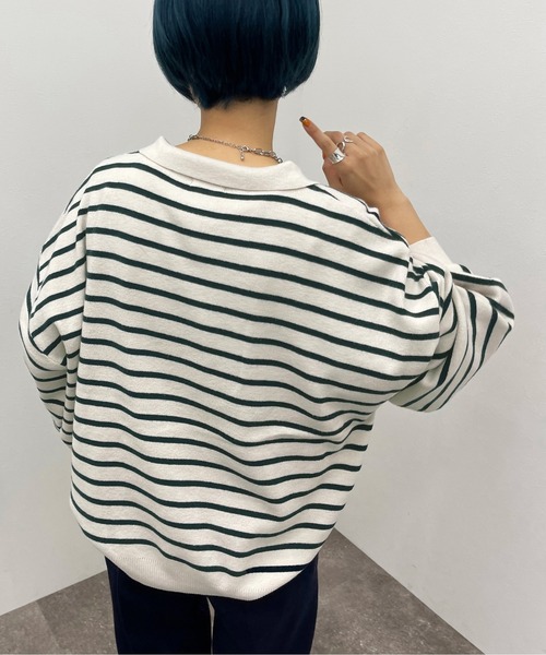 apres jour mignon(アプレジュールミニョン)の「ボーダーポロニット【ZOZOTOWN限定アイテム】(ニット/セーター・レディース・ネイビー/ボルドー/グリーン・X-LARGE/フリー)」の7枚目の写真