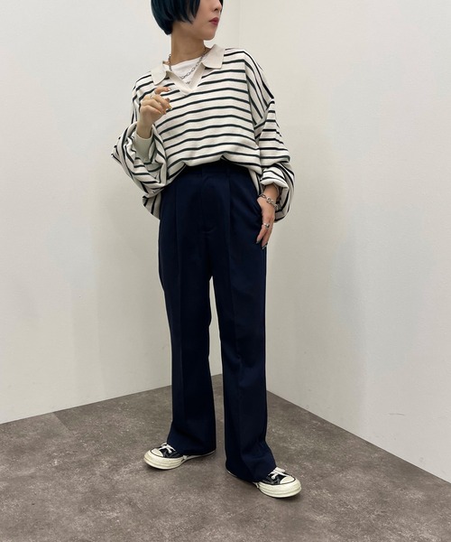 apres jour mignon(アプレジュールミニョン)の「ボーダーポロニット【ZOZOTOWN限定アイテム】(ニット/セーター・レディース・ネイビー/ボルドー/グリーン・X-LARGE/フリー)」の11枚目の写真