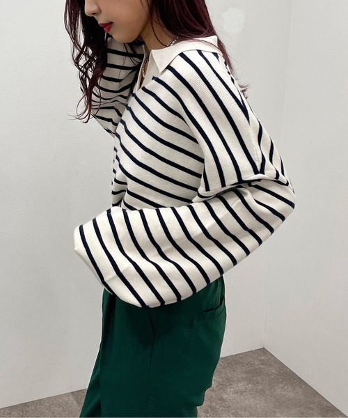 apres jour mignon(アプレジュールミニョン)の「ボーダーポロニット【ZOZOTOWN限定アイテム】(ニット/セーター・レディース・ネイビー/ボルドー/グリーン・X-LARGE/フリー)」の15枚目の写真