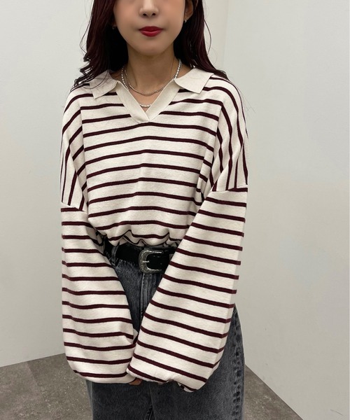 apres jour mignon(アプレジュールミニョン)の「ボーダーポロニット【ZOZOTOWN限定アイテム】(ニット/セーター・レディース・ネイビー/ボルドー/グリーン・X-LARGE/フリー)」の21枚目の写真