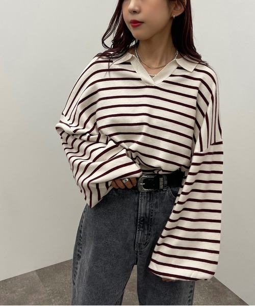 apres jour mignon(アプレジュールミニョン)の「ボーダーポロニット【ZOZOTOWN限定アイテム】(ニット/セーター・レディース・ネイビー/ボルドー/グリーン・X-LARGE/フリー)」の22枚目の写真