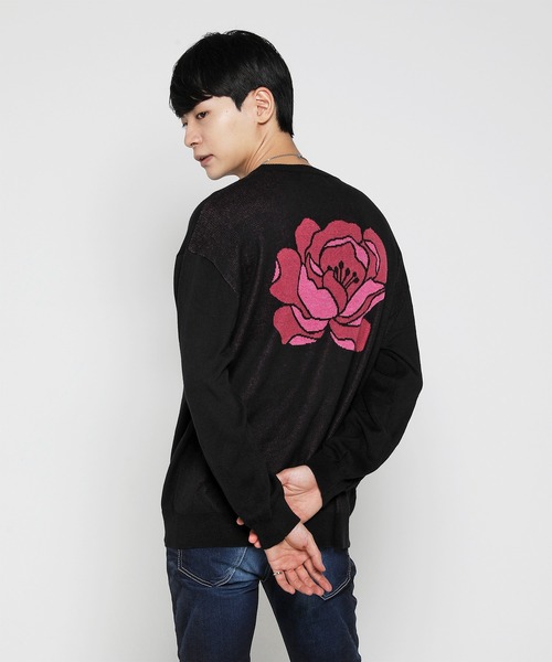 VANQUISH（ヴァンキッシュ）の「Blossom flower KNIT　＊（ニット/セーター・メンズ・ブラック/カーキ・M/L）」の2枚目の写真