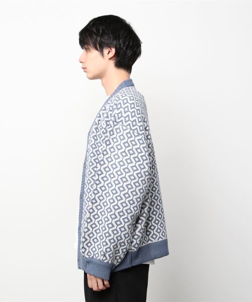 SITRY(シトリー)の「Balloon Sleeve Big silhouette Bird's eye pattern Knit Cardigan/バルーンスリーブ ビッグシルエット バーズアイ柄 ニット カーディガン/カーデ(カーディガン/ボレロ・メンズ・ベージュ/グレイッシュブルー/チャコールグレー・L/XL/M)」の4枚目の写真