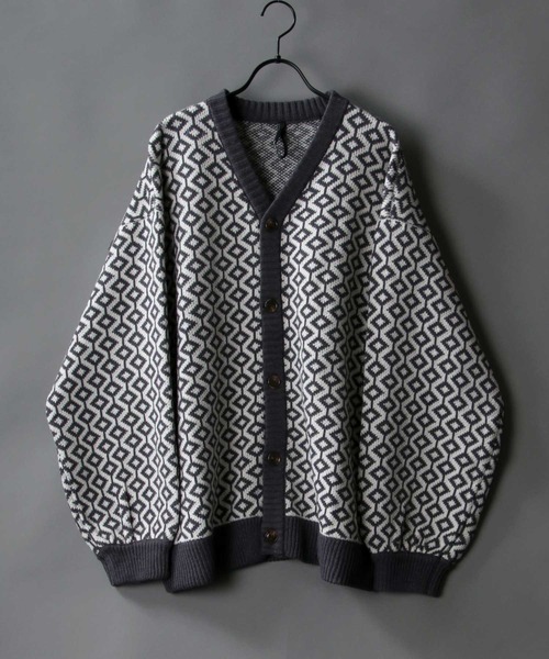 SITRY(シトリー)の「Balloon Sleeve Big silhouette Bird's eye pattern Knit Cardigan/バルーンスリーブ ビッグシルエット バーズアイ柄 ニット カーディガン/カーデ(カーディガン/ボレロ・メンズ・ベージュ/グレイッシュブルー/チャコールグレー・L/XL/M)」の2枚目の写真