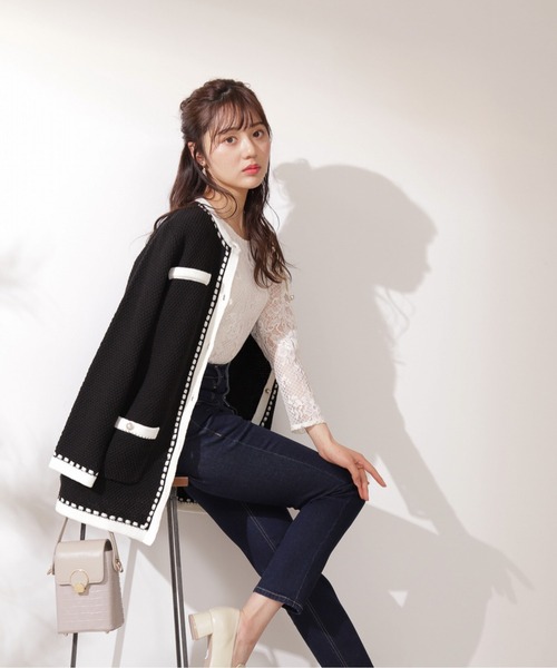 PROPORTION BODY DRESSING(プロポーションボディドレッシング)の「配色トリミングニットジャケット / 1212150902(テーラードジャケット・レディース・ホワイト/ブラック・SMALL/MEDIUM)」の6枚目の写真