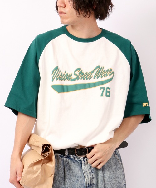 VISION STREET WEAR（ヴィジョンストリートウェア）の「VISION STREET WEAR　ラグランBIG半袖Teeシャツ（Tシャツ/カットソー・メンズ・ネイビー/チャコールグレー/グリーン・M/LL/L）」の2枚目の写真