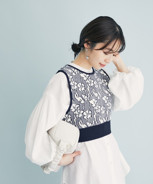 VIS（ビス）の「花柄/無地ジャガードニットベスト（ベスト）」 - WEAR