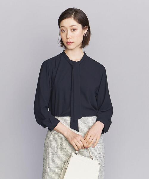 BEAUTY&YOUTH UNITED ARROWS（ビューティーアンドユースユナイテッドアローズ）の「BY ジョーゼット タイ ブラウス -ウォッシャブル-◆（シャツ/ブラウス・レディース・ネイビー/オフホワイト・FREE）」の2枚目の写真