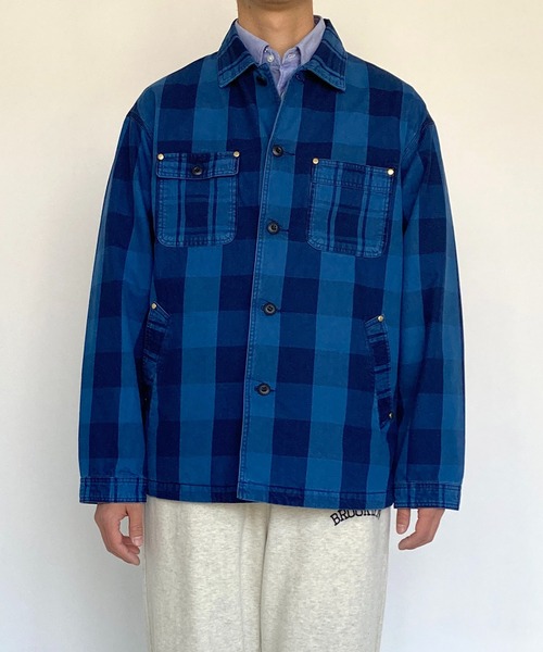 BROOKLYN OVERALL（ブルックリンオーバーオール）の「インディゴチェックカバーオール（カバーオール・メンズ・インディゴブルー・MEDIUM/LARGE）」の5枚目の写真