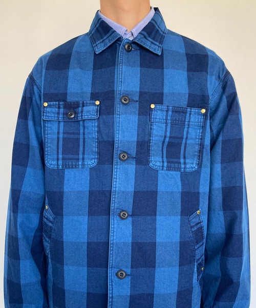 BROOKLYN OVERALL（ブルックリンオーバーオール）の「インディゴチェックカバーオール（カバーオール・メンズ・インディゴブルー・MEDIUM/LARGE）」の6枚目の写真