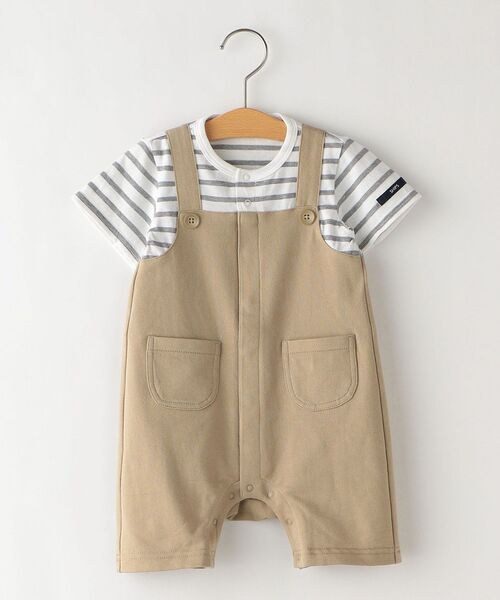 SHIPS(シップス)の「SHIPS KIDS:フェイク オーバーオール ロンパース(ロンパース・キッズ・ベージュ/ネイビー/ベージュ系その他・70/80)」の2枚目の写真